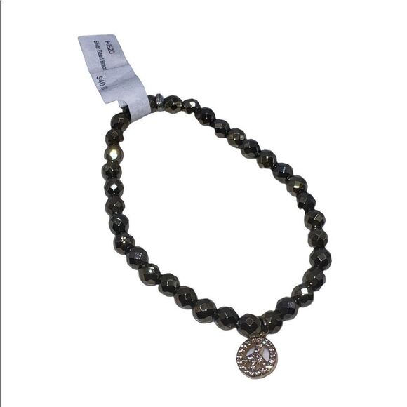 Kesi Jewels Macy's HE23 Gold-Tone Pave Crystals Peace Dangle Bead Bracelet NWT - Picture 1 of 4